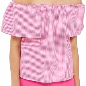 NWT Topshop gingham shoulder off top US size 4